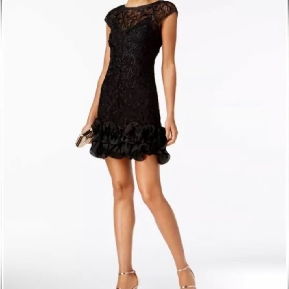 Guess Black Lace Mini Dress with Ruffle Hem - Picture 2 of 3